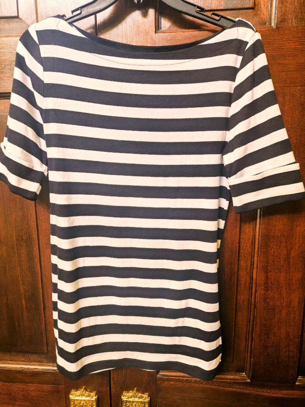 Ralph Lauren Tee Top Black and White Stripe Medium
